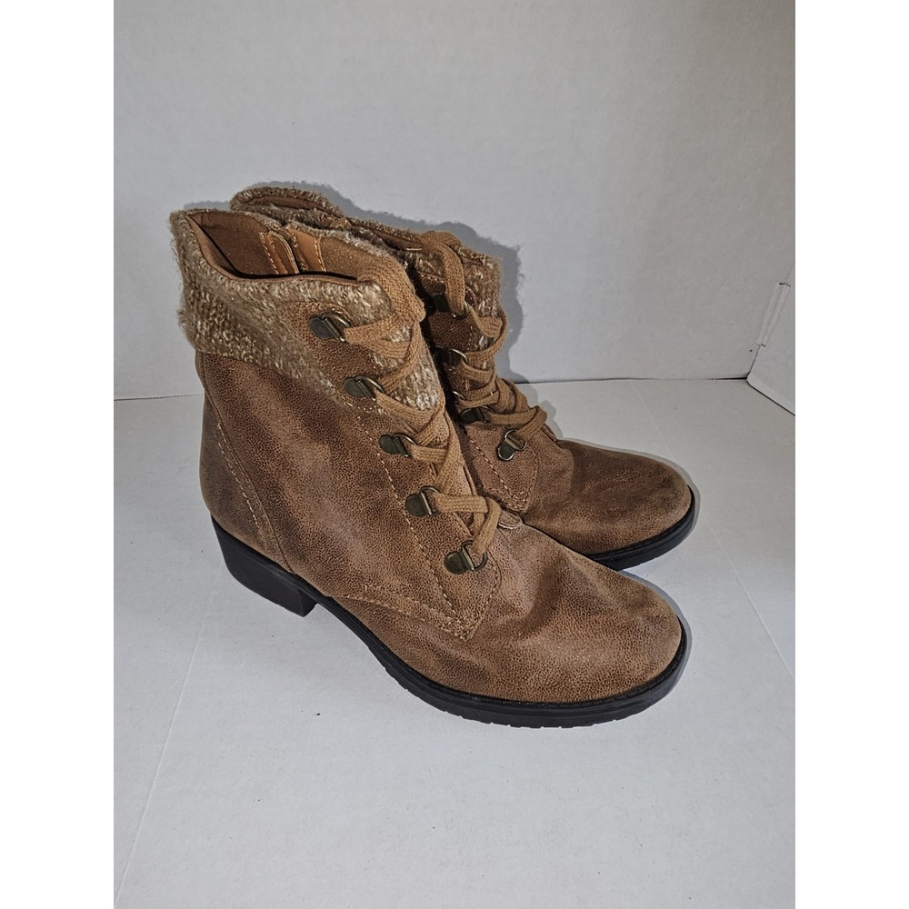 Orley Brown Lace‎ Up Ankle Boots Women's Size 6 Faux Leather Textile Upper